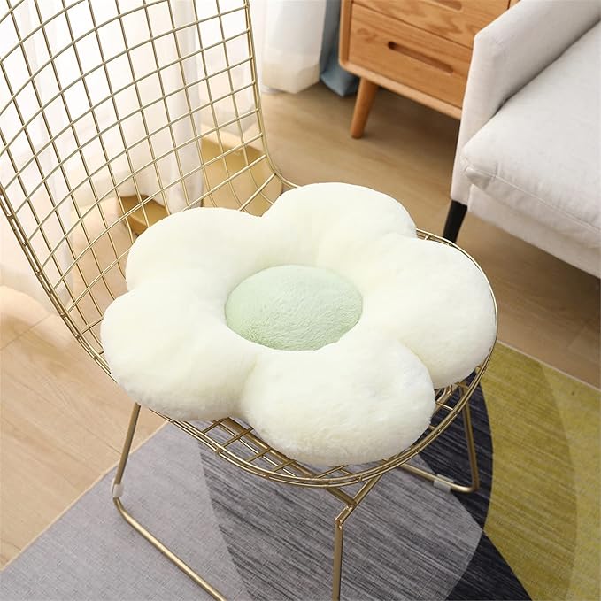 YILANLAN Cute Flower Cushion Plush Floor Pillow Casual Comfortable Pillow Office Living Room Bed Decoration Cushion Simple Room Decoration (50cm, White)