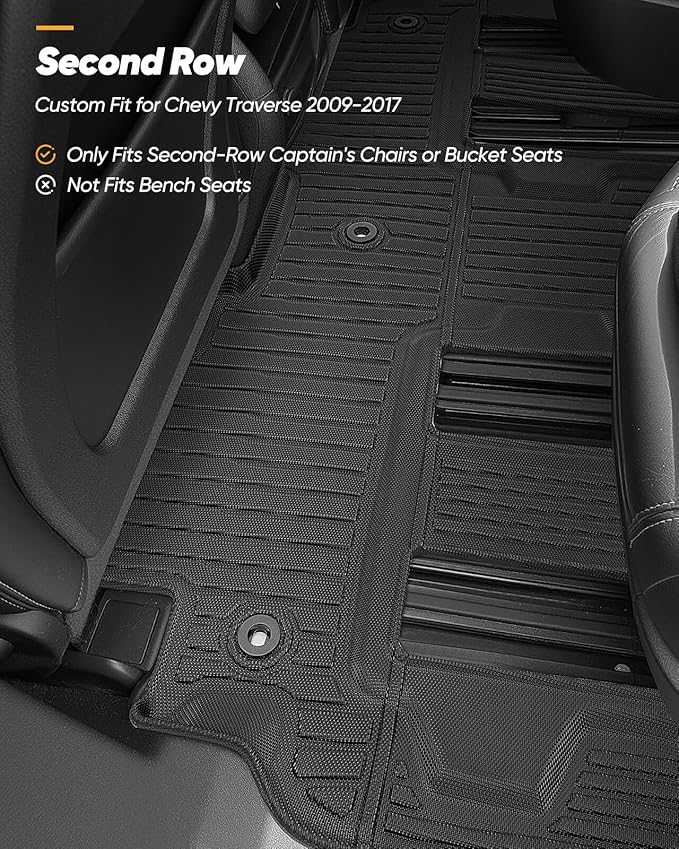 All Weather Floor Mats & Cargo Liner Custom Fit for Chevy Traverse 2009-2017 (Only Fits Captain's Chairs), Front 2nd Backrest Trunk Mats for Buick Enclave 2009-2017, TPE Anti-Slip Car Accessories