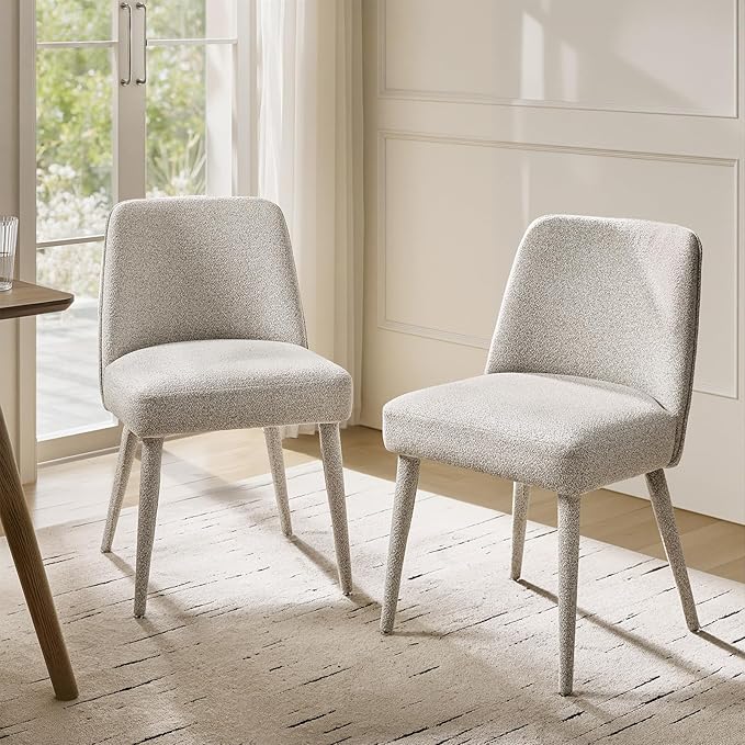 HULALA HOME Modern Dining Chairs Set of 4，Taupe Fully Chenille Upholstered Dining Room Chairs Set with Foot Peg, Solid Wood Frame, Armless Kitchen Accent Chairs for Living Room Bedroom Reception