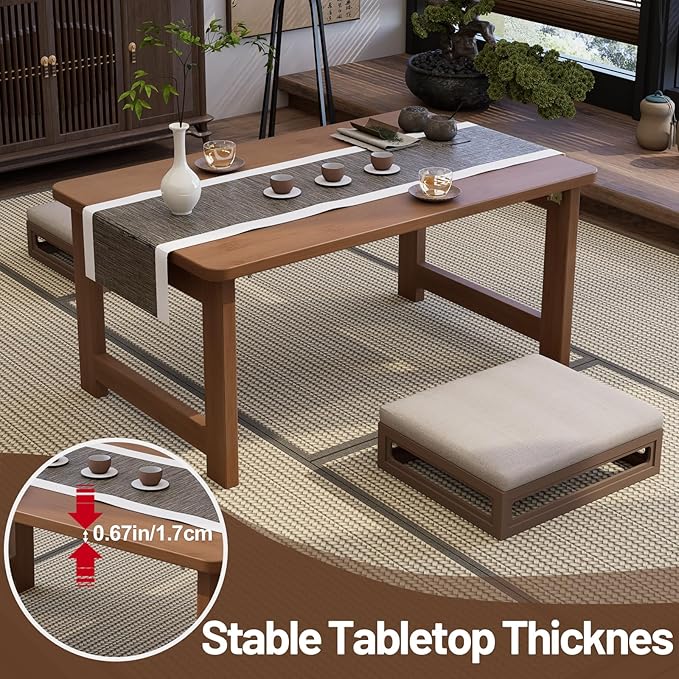 OETPJM Japanese Floor Table, Bamboo Folding Coffee Table, Portable Solid Wood Japanese Tatami Tea Table Table, No Assembly Japanese Dining Table for Sitting on The Floor, Easy Storage (Dark Walnut)