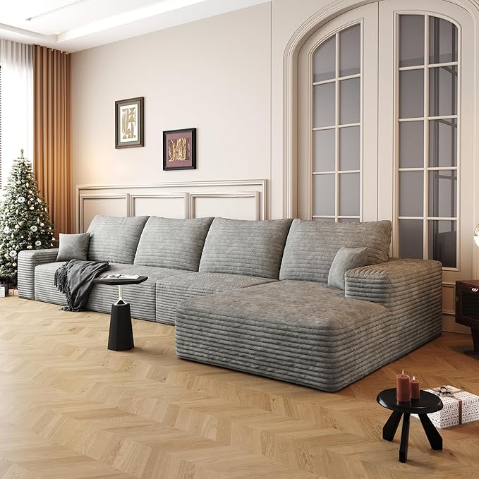 AUGOP 136" Sectional Couches for Living Room Modern Modular Sofa with L-Shape Couchs Upholstered Boneless Couch Deep Seat Sectional Couch with Chaise (Grey, Right Facing Chaise+3Seaters)