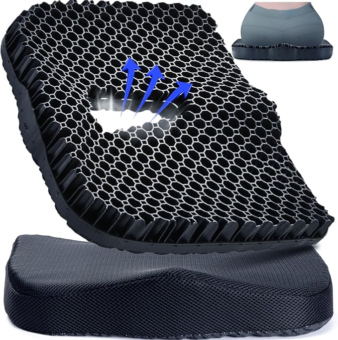 Anzeng Gel Seat Cushion for Long Sitting, Gel Cushion for Pressure Relief, Soft & Breathable, Chair Cushion for Office Chair, Car, Wheelchair, Seat Cushion with Non-Slip Black Cover