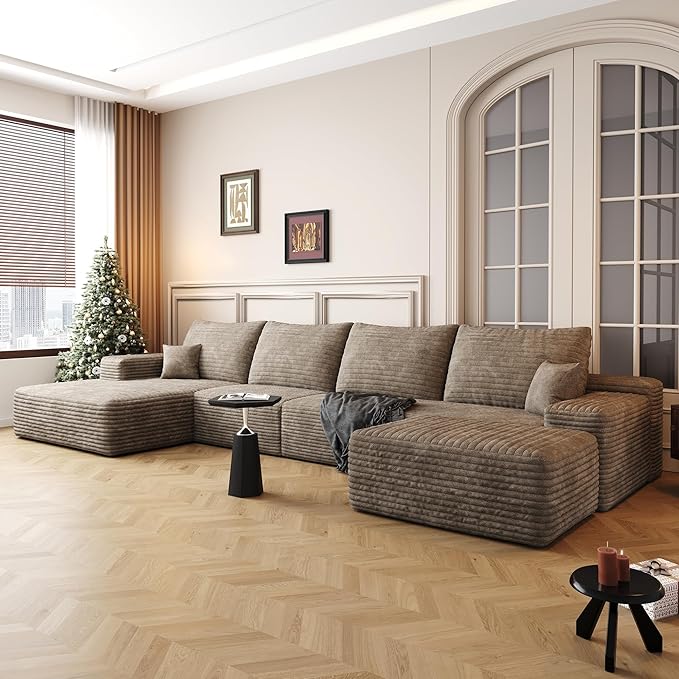 AUGOP 136" Sectional Couches for Living Room Modern Modular Sofa with L-Shape Couchs Upholstered Boneless Couch Deep Seat Sectional Couch with Chaise (Camel, Left Facing Chaise+3Seaters+Ottoman)