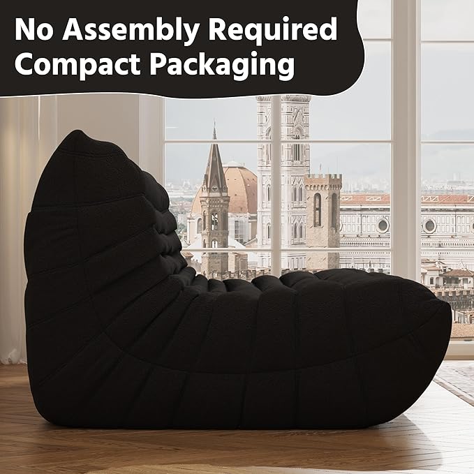 Bean Bag Chair, Fireside Chair, Large Bean Bag Chair for Adults, Bean Bag Chairs for Teens with High-Resilience Foam, Non-Slip Base Floor Lounge Sofa,Living Room (Black, 3-Seater)
