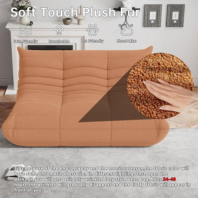 Bean Bag Chairs for Adults, Memory Foam Couch Loveseat Sofa Chair, Soft Teddy Material Cozy Comfy Reading Nook Chairs, Floor Chair for Living Room Bedroom Office(Orange)
