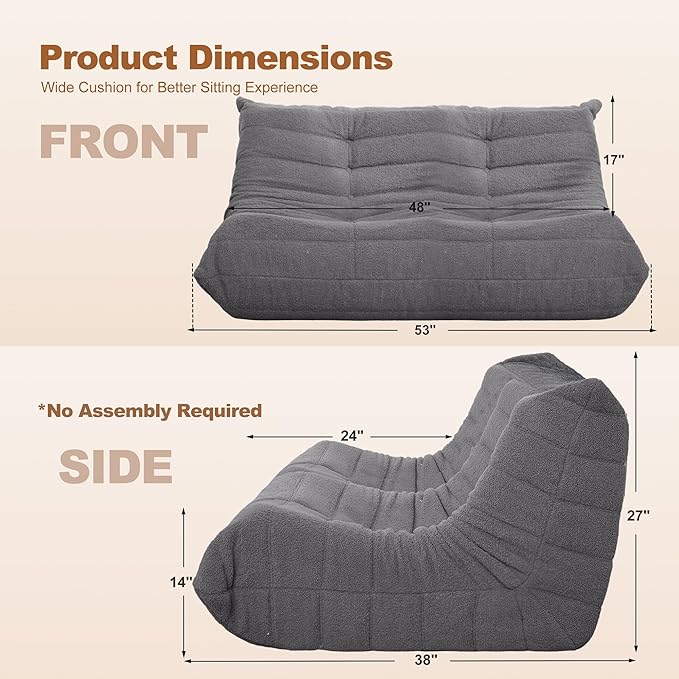 Bean Bag Loveseat Chair Big Sofa Beanbag Chair for Adults Fireside Chair Bean Bag Lounger with Memory Foam Filled for Home,Apartment or Gaming Venue（DGY Teddy）