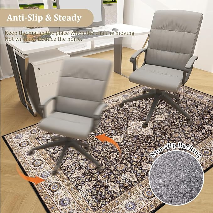 Office Chair Mat for Hardwood Floor, 72"x48" Easy Glide Computer Desk Mat Protector for Rolling Chair Under Desk Rug Nonslip Backing, Machine Wash, (Modern)