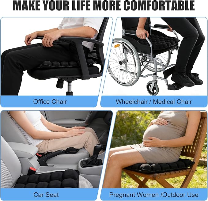 Inflatable Seat Cushion,Upgrade Travel Cushion for Airplane Without Air Pump,Pressure Relief Seat Cushion,Coccyx Tailbone Pain Relief,Cushion for Long Applicable to Various Scenarios