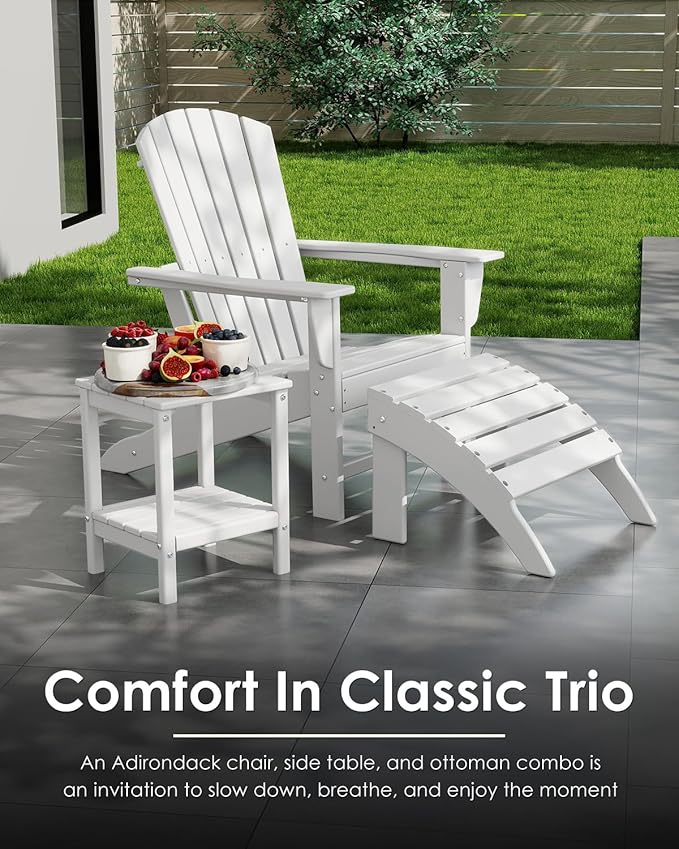 GREENVINES Adirondack Chairs Set of 2 | HDPE Plastic | Oversized Fire Pit Chair | All Weather | White | Poly Lumber | for Outdoor Deck Backyard Patio Garden