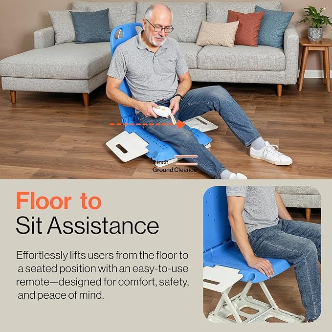 SuperHandy Portable Floor & Bath Lift – 26V 51.8Wh Battery, Lightweight 19 lbs, Foldable, 330 lb Capacity, IP68 Waterproof Lift for Seniors, Ergonomic Seat with Removable Panels (Spa Blue)