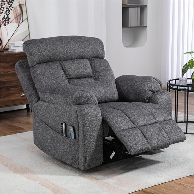 Lay Flat Power Lift Recliner Chair, | 400lbs | 25.5in Extra Wide | 4-Motor | Heat, Massage, Hidden Cup Holder, Sleeping | Big Man, Elderly (Light Grey)