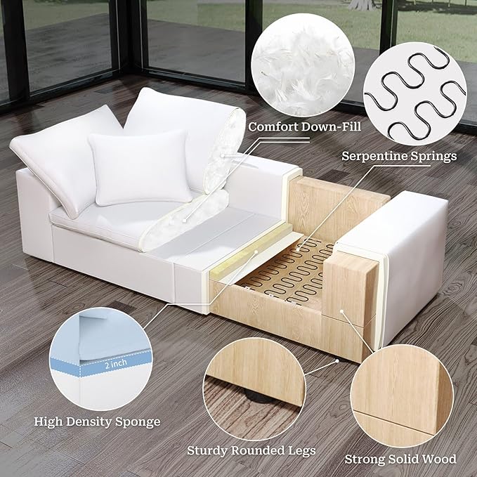 Forest aesthetics Modular Sectional Sofa,Extra Comfty Deep-Seat-Filled Couch,White 5 Seat U Shape Sofas with Movable Ottoman,Modern Couches for Living Room, Apartment,Office,Small Space