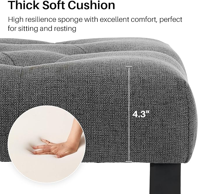 SOFTHION 55.5" End of Bed Bench, Modern Linen Button Tufted Bedroom Bench, Upholstered Storage Shoe Bench with Metal Base, Dinning Table Bench for Living Room, Bedroom, Entryway,Grey