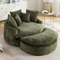 54" Oversized Round Chaise Lounge Indoor Boneless Bean Bag Chair with Movable Ottoman Fluffy Comfy Reading Chair Large Circle Cloud Couch Sleeper Sofa Bed for Living Room, Bedroom, Apartment, Green