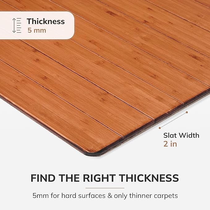Anji Mountain Office Chairmat Thickest & Sturdy Bamboo Chairmats Highly Premium Quality Anti-Slip Heavy Duty for Multi-Purpose Hardwood Floor Office & Home Floor Protector Office Chair mat-5mm Thick