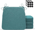 D-Shaped Indoor Chair Cushions 17" x 16" for Kitchen & Dining Chairs – 2'' Thick Seat Pads with Ties & Non-Slip Backing, High-Density Foam, Machine-Washable Covers, Set of 4 with Chair Leg Pads, Teal