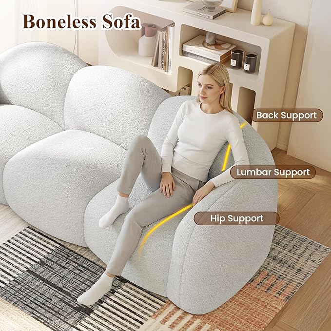 WJShome Cloud Shaped Couches for Living Room, Modern Upholstered Bubble Lazy Floor Couch, Cozy Leisure Boneless Chaise Lounge, Apartment-No Assembly Required (White)