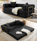 78" Convertible Sleeper Sofa Bed, Corduroy Folding Sofa Bed with Fixed-Shape Frame, Fold Out Floor Mattress Couch, Lazy Compression Sofas for Living Room, Bedroom, No Assembly Required, Black