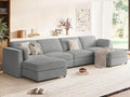 CUGOAO 153.4'' Modular Sectional Sofa, Oversized U-Shaped Sectional Couch with Ottoman, Deep Seat Chenille Cloud Couch, Mordern Upholstered Couches for Living Room, Apartment, Office, Grey
