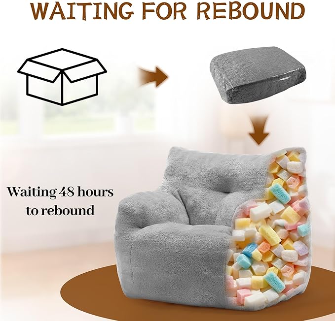 Bean Bag Chair for Adults and Kids, Small Comfy Beanbag Lounge Floor Sofa Reading Chair with Armrests, Mini Cloud Sofa for Living Room, Bedroom and Game Rooms, Plush Chair with Memory Foam