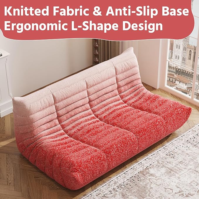 Bean Bag Chair, Fireside Chair, Large Bean Bag Chair for Adults, Bean Bag Chairs for Teens with High-Resilience Foam, Non-Slip Base Floor Lounge Sofa,Living Room (Gradient White-Pink, 3-Seater)