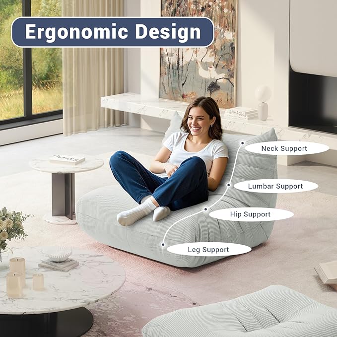 Fireside Chair Corner Bean Bag Chair for Adults, Modern Corduroy Fabric Caterpillar Sofa Couch, Lazy Floor Sofa Armless Foam Couch Lounger Tatami Recliner for Living Room Bedroom Dorm Office