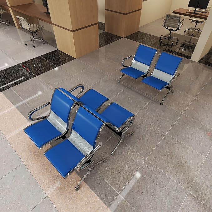 Kinfant 6-Seat Waiting Room Chairs with Arms – Heavy-Duty Steel Frame PU Leather Back & Cushioned Seat, Ergonomic Office Reception Guest Chair for Lobby, Clinic, Airport, Blue