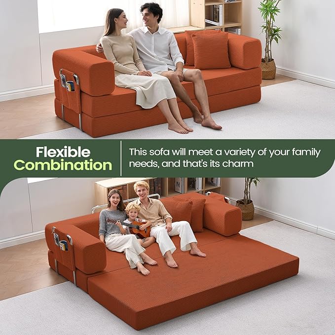 Multi-functional sofa bed, crafted with compression technology and featuring corduroy fabric, ideal for households with children and for apartment living rooms couch sleeper sofa futon folding floor | Multi-functional