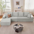 140" Sectional Cloud Couch for Living Room, Modular Floor Deep-Seat Sofa, Big Comfy Corduroy Couches Set with Fluffy Memory Foam, Stupendous L Shaped Sofas, No Assembly Required, Grey