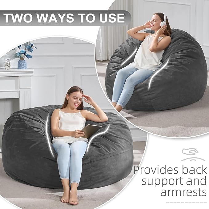 Hobestluk 4FT Bean Bag Chair Giant Bean Bag Chairs for Adults Large Bean Chairs with Removable Cover, Beanbag Chair with Filler, Adult Bean Bag Chairs for Living Room, Bedroom