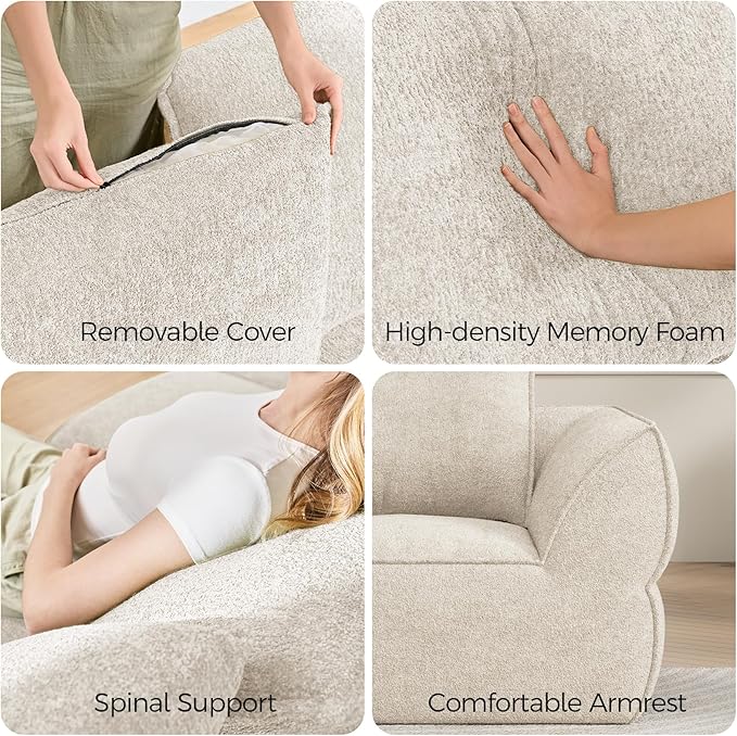 42.5" Single Cloud Sofa, Boneless Couch for Small Spaces, Modern Comfortable Upholstery Sofas with Pillows for Living Room, Apartment, Dorm, Office, Removable Cover, No Assembly Required, Apricot