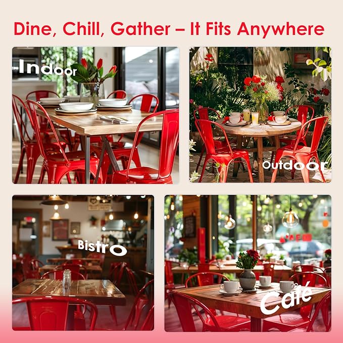 Metal Dining Chairs Set of 2,Stackable Tolix Chair Indoor/Outdoor for Kitchen,Cafe,Restaurant,Bistro & Patio Multiple Colors(Red)