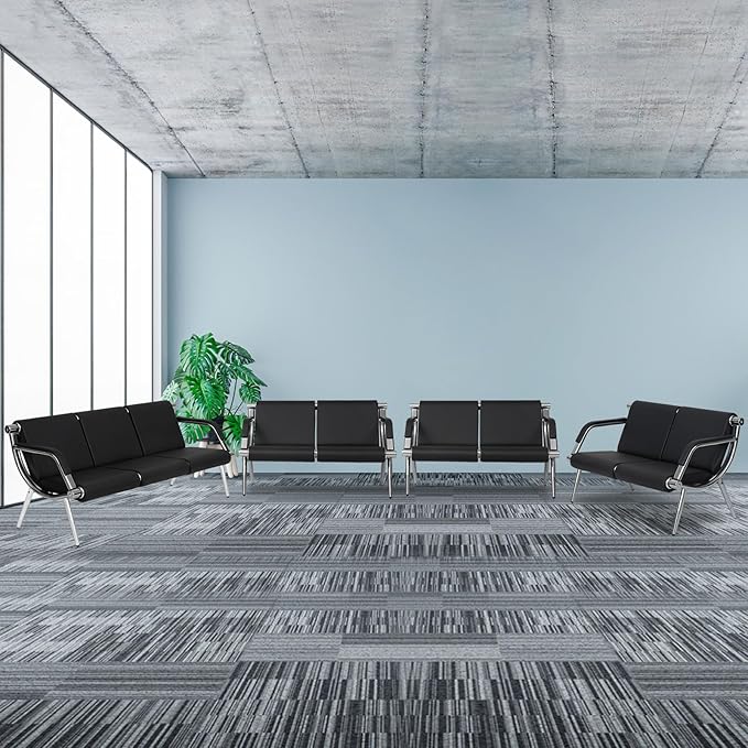 Kinfant Waiting Room Chair- Office Reception Furniture with Armrest and PU Leather Cushion, Office Guest Chair for Waiting Room Airport Hospital Bank Lobby, Black (2 Seat*3+3 Seat)
