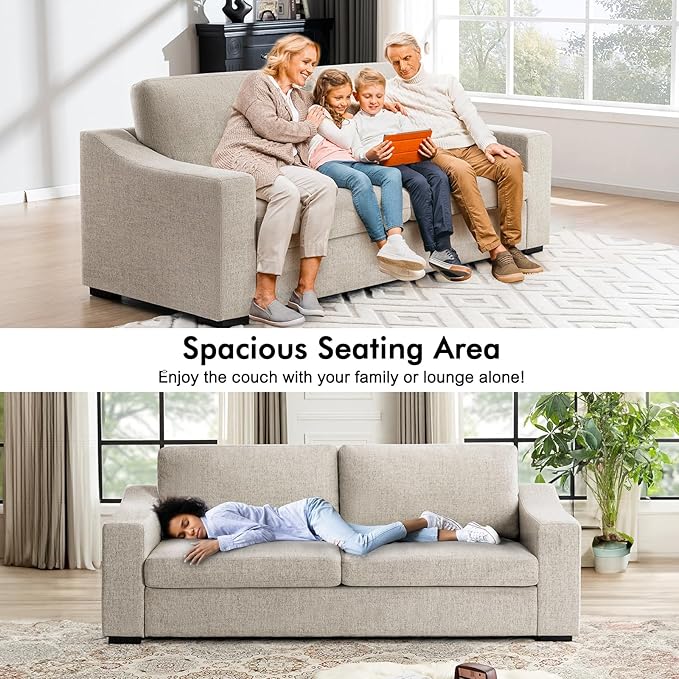 ELUCHANG Oversized 85" Deep Seat Sofa, Modern Couches for Living Room, 3 Seater Natural Linen Sofa, Upholstered Cushion & Detachable Cover, Comfy Sofa Couch for Apartment, Oatmeal