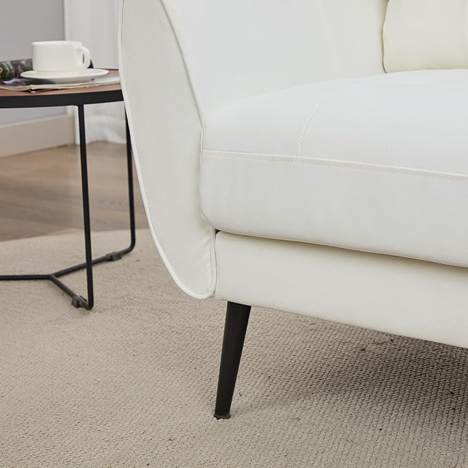 TYBOATLE Accent Chairs Set of 2, Comfy Modern Living Room Chair White Faux Leather Reading Accent Chairs Tufted Mid Century Arm Chair Small Salon Chairs for Office Bedroom (2, White)