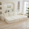 146'' Oversized Boneless Sofa Bed, 4 Seater Modular Sectional Couch with 4 Moveable Ottoman, No Asswmbly Corduroy Compression Sofas with Chaise for Home House, Beige