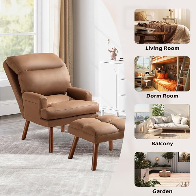 IOMOR Modern Accent Chair with Storage, Single Sofa Armchair with Plump Back Pillow, Upholstered Comfy Chair for Living Room, Bedroom, Office (Brown)