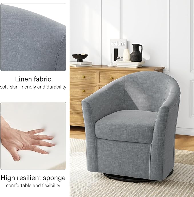 DREAMSIDEA Swivel Accent Chair Armchair, Modern Round Single Sofa Seating Comfy Reading Barrel Chairs for Living Room Bedroom (Light Grey, Set of 1)