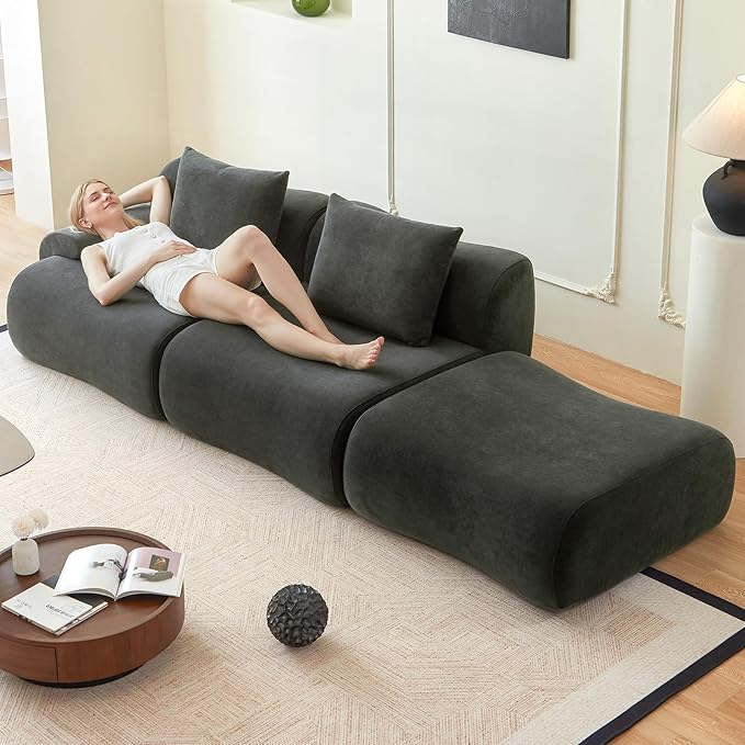 Cloud Couch Sectional,114"-Boneless Couch in a Box,Upholstered Couches for Living Room Bedroom with L-Shape Chaise,Modern Comfy Sofa-Cool Gray Couches,No Assembly Required