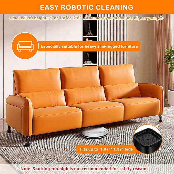shouwuhho 4 Pack Furniture Risers Adjustable Bed Risers Heavy Duty Lifts Height 1", Square Stackable Bed Risers 1, 2 or 3 Inch for Desk Leg Table Couch Sofa Chair Bed Frame Legs Dorm, Black