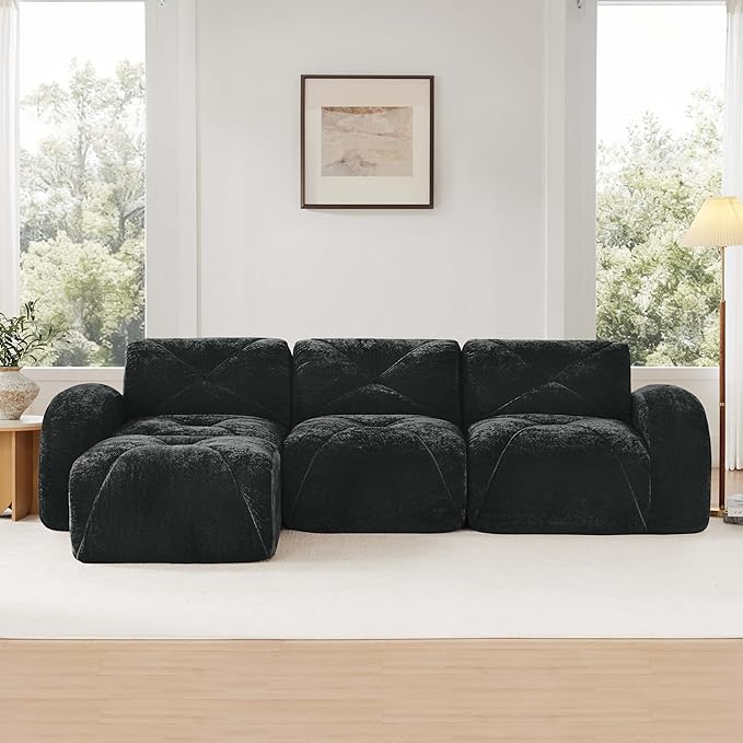 Modular Sectional Sofa with Free Combination,Boneless Floor Couch for Living Room & Lounge,Velvet 3-Seater Sectional Couch with Ottoman,No Assembly Needed