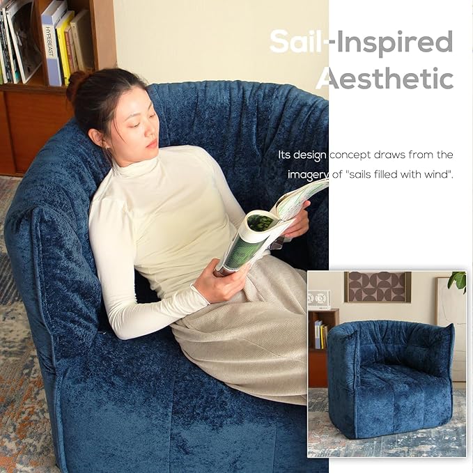 N&V Mid Century Brigantin Deep Relaxation Sofa, Soft Premium Chenille, for Living Room Bedroom and Office (Blue, Single)