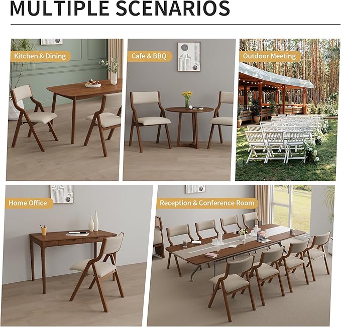 Ball & Cast Modern Folding Chairs Folding Dining Room Chairs Set of 2, 18" Seat Height, Taupe