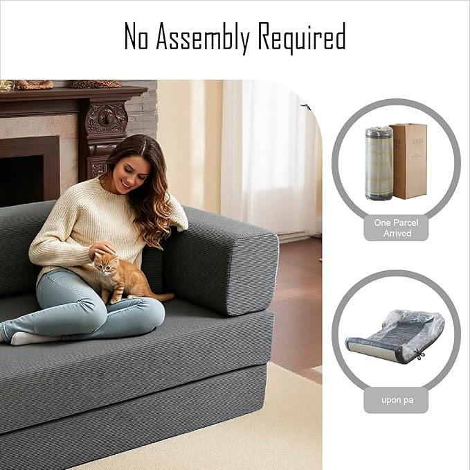 79 Inch Convertible Sofa Bed Couch in Box, 5 in 1 Folding Modular Boneless Couch with Pull Out Bed 2 Pillows, Soft Corduroy Floor Futon Lounge Loveseat Sleeper Lazy Cama No Assembly Dark Grey