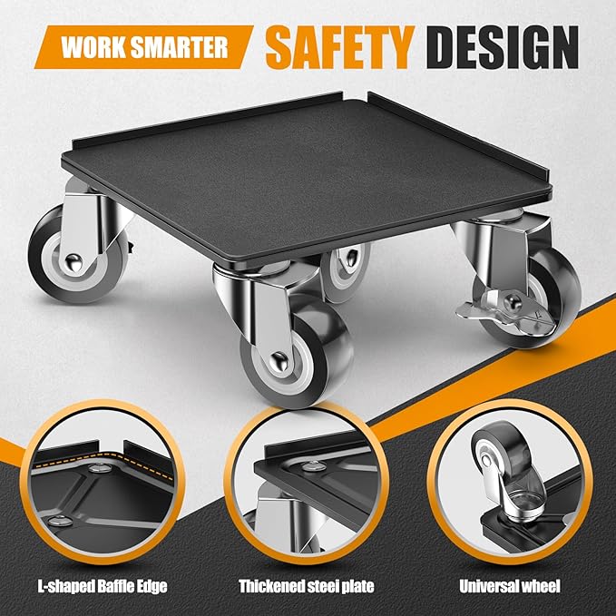 LOYAL TIGER Heavy Duty 1500LBS Furniture Dolly & Movers with 5X 360° Wheels - Carbon Steel Panel & Non-Slip Casters, Includes Lifter Jacks, Gliders for Sofa, Refrigerator (5.4 Inch, Black)