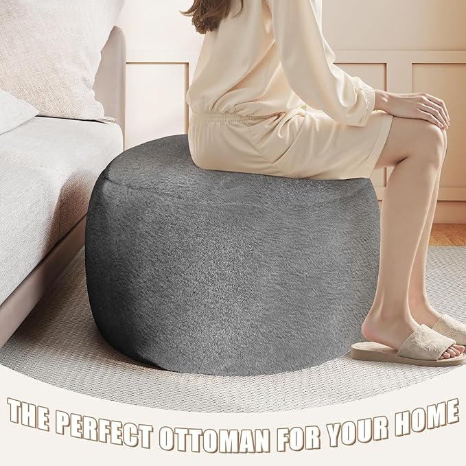 Gericco Round Pouf Ottoman Foot Rest, 29 X 18Inch Floor Poufs Footstool, A Round Modern Foam Filled Foot Stool for Living Room, Home, Nursery, Dorm, Outdoor (Grey, 29Inch)