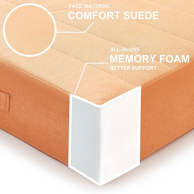 JKMAX 22 inches Floor Pillow for Adults - Large Meditation Cushion with Thick Foam & Soft Tufted Cover - Premium Outdoor Square Floor Cushion Seat - Yoga Pillows for Sitting On Floor - Orange