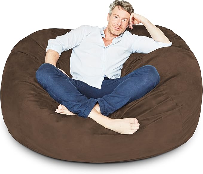 Lumaland Luxurious 5ft Large Bean Bag Chair with Microsuede Cover - Ultra Soft, Foam Filling, Washable Bean Bag Sofa for Kids, Teenagers, Adults - Sack Chair for Dorm, Family Room - Brown
