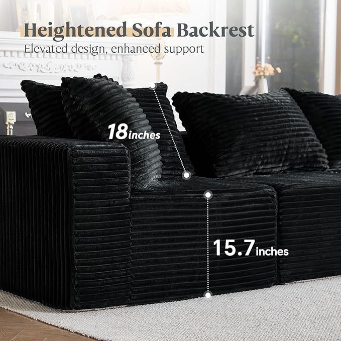 MODNEST 108" Modular Sectional Sofa Cloud Couch with Deep Seats, L Shape Couch with Chaise and Movable Ottoman, Sectional Couches for Living Room, Comfy Boneless Couches No Assembly Required, Black