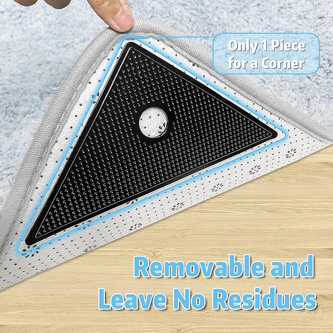 16 Pcs Rug Tape, Gripper for Rug for Hardwood Floors, Double Sided Reusable Carpet Tape Stickers, Rug Anti Slip Grips for Area Rugs, Non Slip Rug Pads (Black)